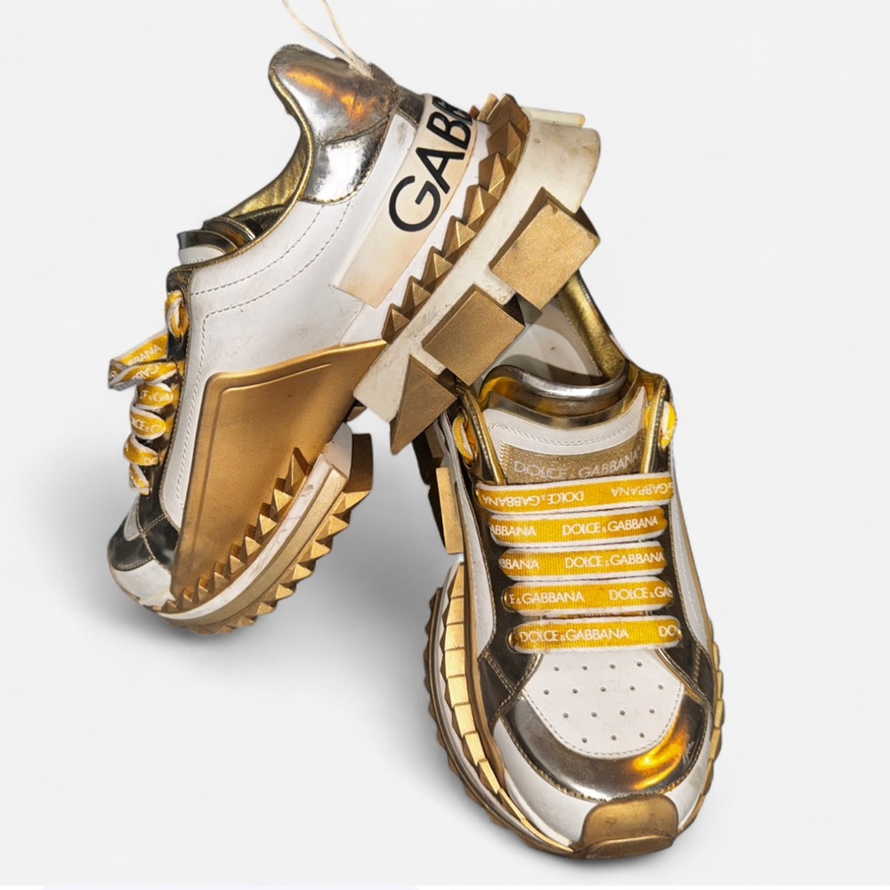 Dolce & Gabbana Metallic Gold and White Sneakers